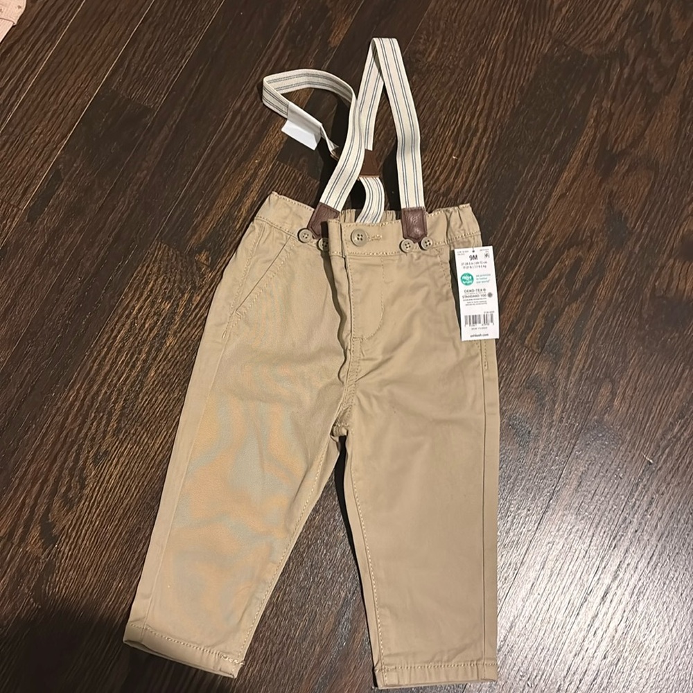 Boys 9M khaki pants with suspenders